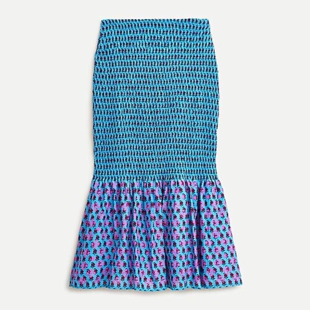 Monaco Blue Smocked Skirt in Layered Block